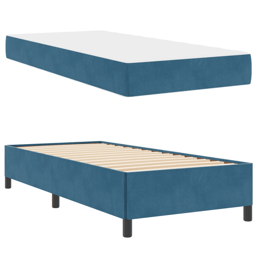 Estrutura de cama de solteiro para adultos com colchão Azul Escuro 90 x 190 cm tecido