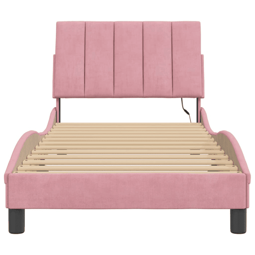 Estrutura de cama de solteiro para adultos com LED 80x200 cm veludo rosa