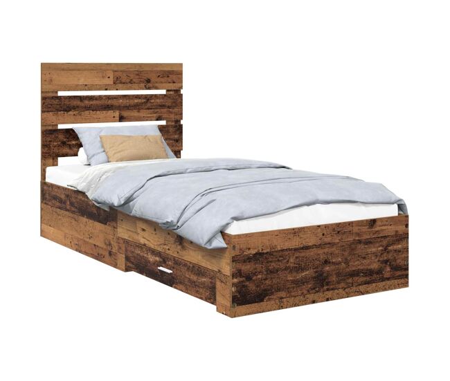 Estructura de cama individual para adultos con cajón madera vieja 90 x 190 cm