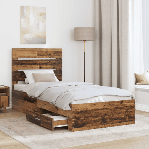 Estrutura de cama de solteiro para adultos Madeira antiga 90 x 190 cm Madeira processada