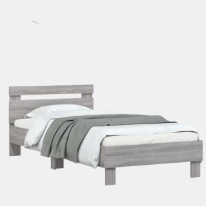 Estrutura de cama de solteiro moderno c cabeceiraluzes LED 90x200 cm cinza sonoma