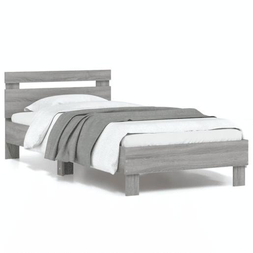 Estrutura de cama de solteiro moderno c cabeceiraluzes LED 90x200 cm cinza sonoma Estrutura de cama de solteiro moderno c cabeceiraluzes LED 90x200 cm cinza sonoma