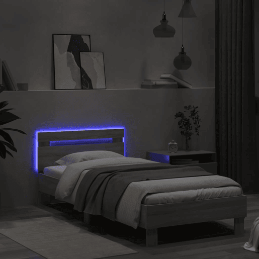 Estrutura de cama de solteiro moderno c cabeceiraluzes LED 90x200 cm cinza sonoma Estrutura de cama de solteiro moderno c cabeceiraluzes LED 90x200 cm cinza sonoma