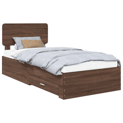 Estrutura de cama de solteiro moderno com cabeceira - Carvalho Marrom 75 x 190 cm