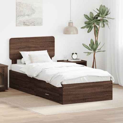 Estrutura de cama de solteiro moderno com cabeceira - Carvalho Marrom 75 x 190 cm