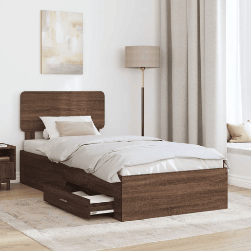 Estrutura de cama de solteiro moderno com cabeceira - Carvalho Marrom 75 x 190 cm