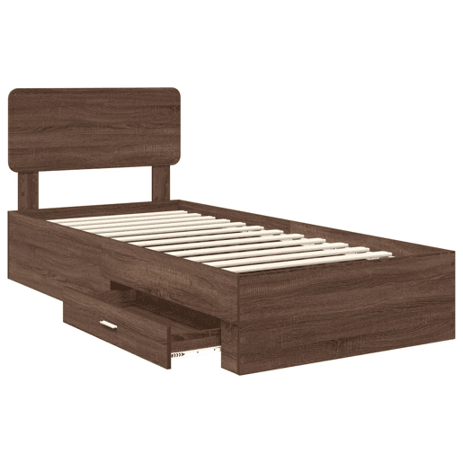 Estrutura de cama de solteiro moderno com cabeceira - Carvalho Marrom 75 x 190 cm
