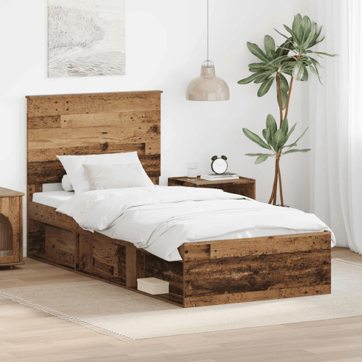 Estrutura de cama de solteiro para adultos com cabeceira Madeira antiga 75 x 190 cm