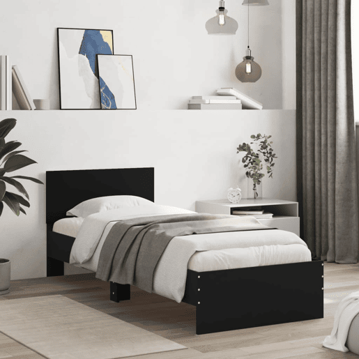 Estrutura de cama de solteiro para adultos com cabeceira e luzes LED 75x190 cm preto