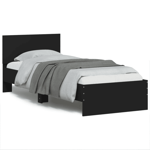Estrutura de cama de solteiro para adultos com cabeceira e luzes LED 75x190 cm preto