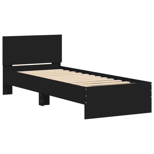 Estrutura de cama de solteiro para adultos com cabeceira e luzes LED 75x190 cm preto
