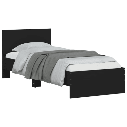Estrutura de cama de solteiro para adultos com cabeceira e luzes LED 75x190 cm preto
