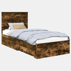 Estrutura de cama de solteiro para adultos com Cabeceira - Carvalho Defumado 100 x 200 cm