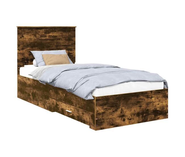 Estructura de cama individual para adultos con cabecera - roble ahumado 100 x 200 cm