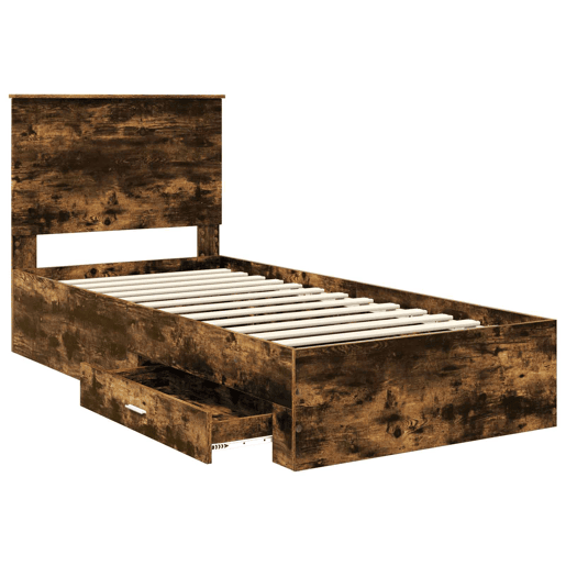 Estrutura de cama de solteiro para adultos com Cabeceira - Carvalho Defumado 100 x 200 cm