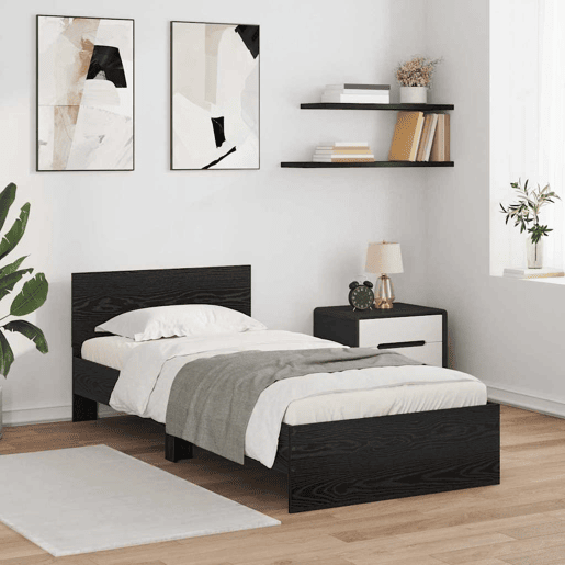 Estrutura de cama de solteiro para adultos com Cabeceira - Carvalho Preto 100 x 200 cm