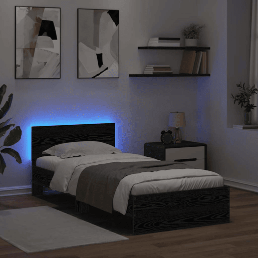 Estrutura de cama de solteiro para adultos com Cabeceira - Carvalho Preto 100 x 200 cm