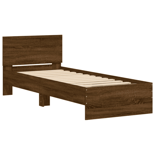 Estrutura de cama de solteiro moderno cabeceiraluzes LED 75x190 cm carvalho castanho
