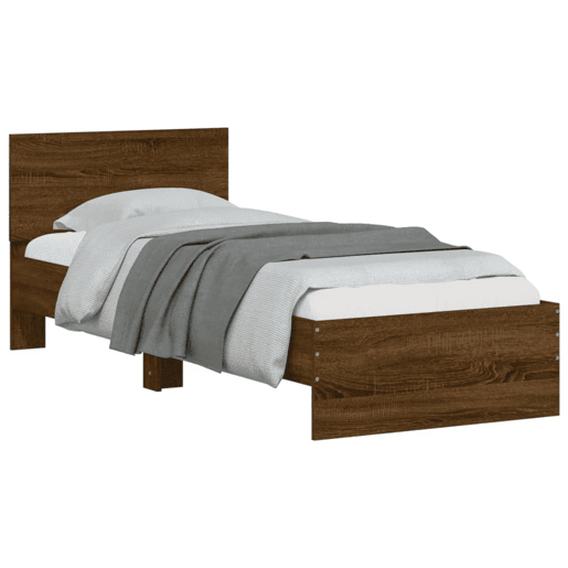 Estrutura de cama de solteiro moderno cabeceiraluzes LED 75x190 cm carvalho castanho