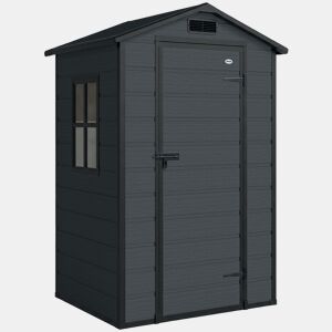 Outsunny Abrigo de Jardim Exterior 1,09 m² 128x104x196 cm Abrigo de Jardim Exterior de Plástico com Base Porta com Fechadura Janela e Ventilação para Armazenamento de Ferramentas Cinzento Escuro