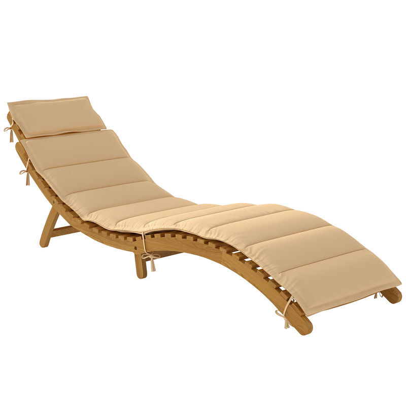 Outsunny tumbona plegable de madera de acacia con cojín y reposacabezas, tumbona jardín exterior con asa de transporte, carga 120 kg, para patio, terraza, piscina, 183x54x63 cm, beige