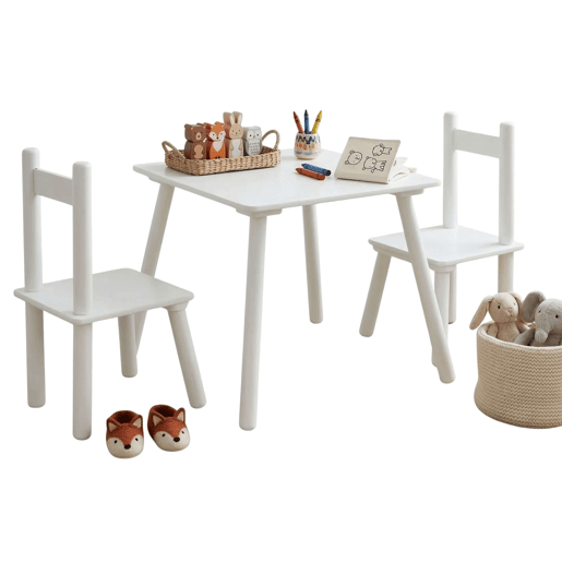 Mesa infantil com 2 cadeiras origami, escrivaninha infantil, brinquedoteca para quarto de bebê, branco fosco