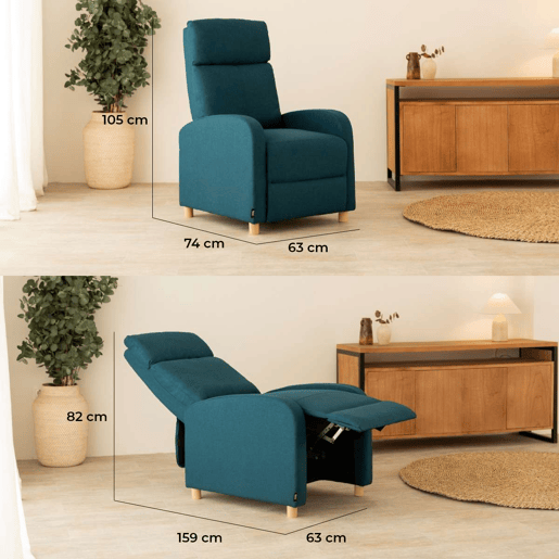 Poltrona Reclinável Verona Nalui relax reclinável em tela (63x96,5x79 cm) azul