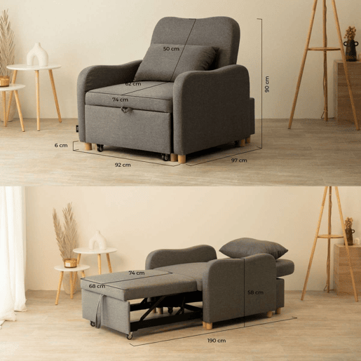 Poltrona cama Buddy Nalui reclinável 3 em 1 (92x97x90 cm) Gris Antracita