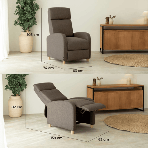 Poltrona Reclinável Verona Nalui relax reclinável em tela (63x96,5x79 cm) Marron