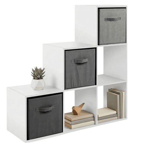 Estante Cubo April 6, 3 Gavetas, Tecido, Decorações, Branco Fosco e Cinza, 89x89x28 cm