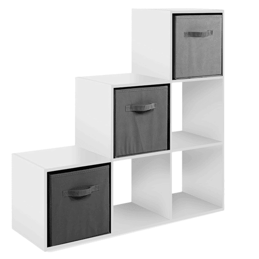 Estante Cubo April 6, 3 Gavetas, Tecido, Decorações, Branco Fosco e Cinza, 89x89x28 cm