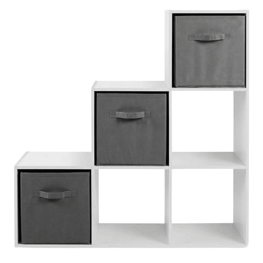 Estante Cubo April 6, 3 Gavetas, Tecido, Decorações, Branco Fosco e Cinza, 89x89x28 cm
