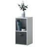 Estante auxiliar April Low com 2 nichos, estante modular com 1 gaveta, tecido branco fosco e cinza, 30x60x28 cm