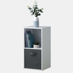 Estante auxiliar April Low com 2 nichos, estante modular com 1 gaveta, tecido branco fosco e cinza, 30x60x28 cm
