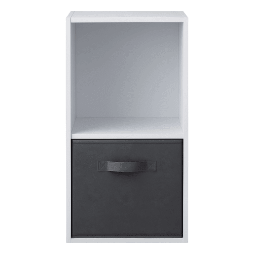 Estante auxiliar April Low com 2 nichos, estante modular com 1 gaveta, tecido branco fosco e cinza, 30x60x28 cm