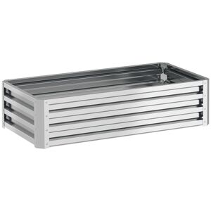 Outsunny Caixa de Plantio de Aço Galvanizado Horta para Cultivar Plantas Flores Ervas Floreira Exterior Retangular com Fundo Aberto 120x60x30,5 cm Prata