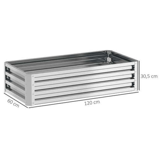 Outsunny Caixa de Plantio de Aço Galvanizado Horta para Cultivar Plantas Flores Ervas Floreira Exterior Retangular com Fundo Aberto 120x60x30,5 cm Prata