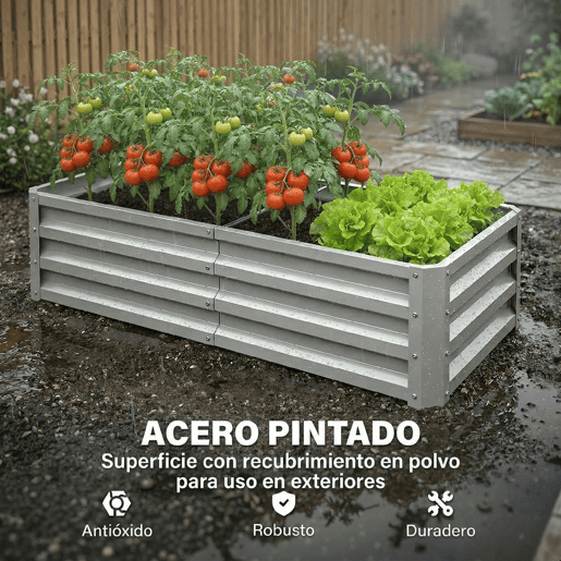 Outsunny Caixa de Plantio de Aço Galvanizado Horta para Cultivar Plantas Flores Ervas Floreira Exterior Retangular com Fundo Aberto 120x60x30,5 cm Prata