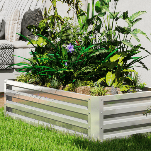 Outsunny Caixa de Plantio de Aço Galvanizado Horta para Cultivar Plantas Flores Ervas Floreira Exterior Retangular com Fundo Aberto 120x60x30,5 cm Prata