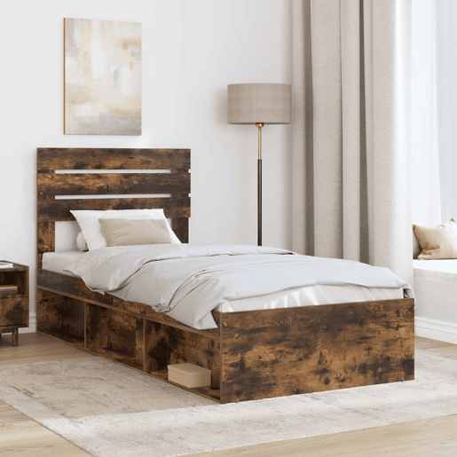 Estrutura de cama de solteiro para adultos com cabeceira Carvalho Defumado 75 x 190 cm
