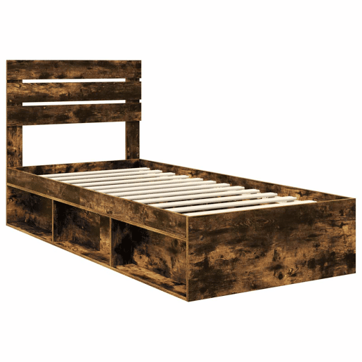 Estrutura de cama de solteiro para adultos com cabeceira Carvalho Defumado 75 x 190 cm