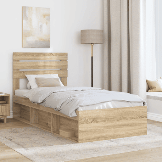 Estrutura de cama de solteiro moderno com cabeceira - Carvalho Sonoma 75 x 190 cm
