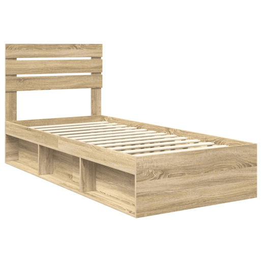 Estrutura de cama de solteiro moderno com cabeceira - Carvalho Sonoma 75 x 190 cm