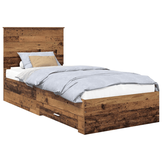 Estrutura de cama de solteiro para adultos Madeira antiga 90 x 190 cm Madeira processada