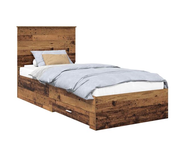 Estructura de cama individual para adultos con cabecera - madera vieja 90 x 190 cm
