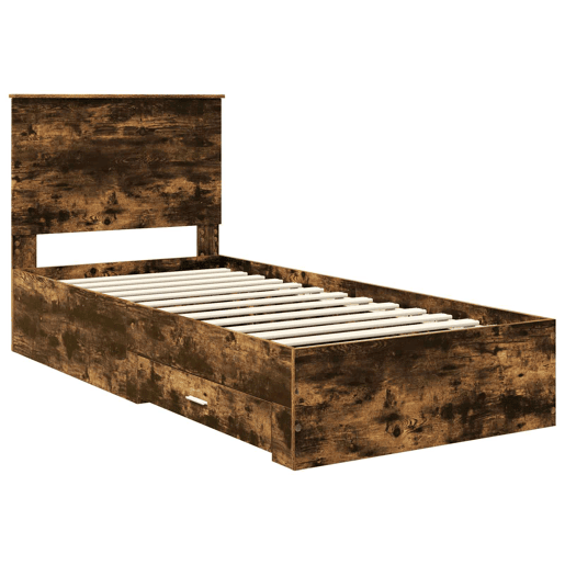 Estrutura de cama de solteiro para adultos com cabeceira Carvalho Defumado 90 x 190 cm