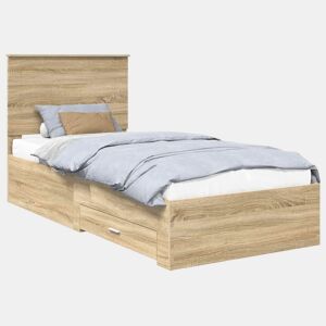 Estrutura de cama de solteiro moderno com cabeceira - Carvalho Sonoma 90 x 190 cm