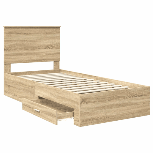 Estrutura de cama de solteiro moderno com cabeceira - Carvalho Sonoma 90 x 190 cm