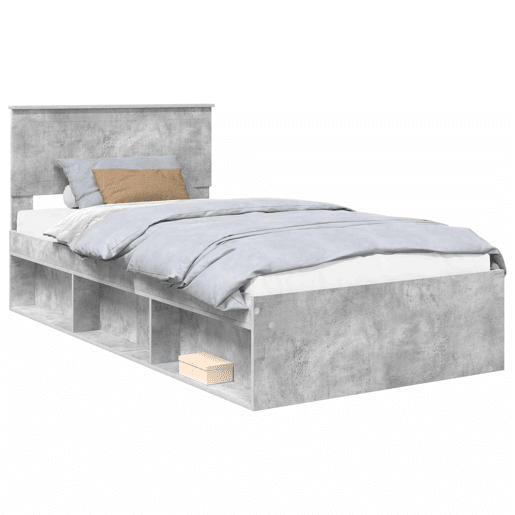 Estrutura de cama de solteiro para adultos com Cabeceira - Cinza Concreto 100 x 200 cm