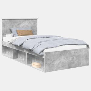 Estrutura de cama de solteiro para adultos com Cabeceira - Cinza Concreto 100 x 200 cm
